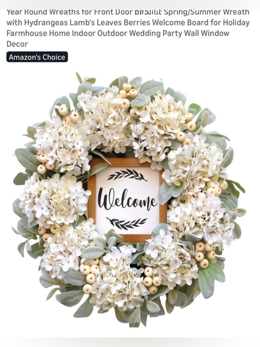 Welcome Hydrangea Wreath in Cream and Green - Home Accents